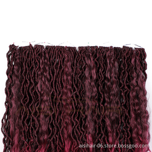 Aisi Hair New Design Wine Red Faux Locs Crochet Braids Hair Faux Locks Synthetic Braids Hairpieces Extensions For Black Women
